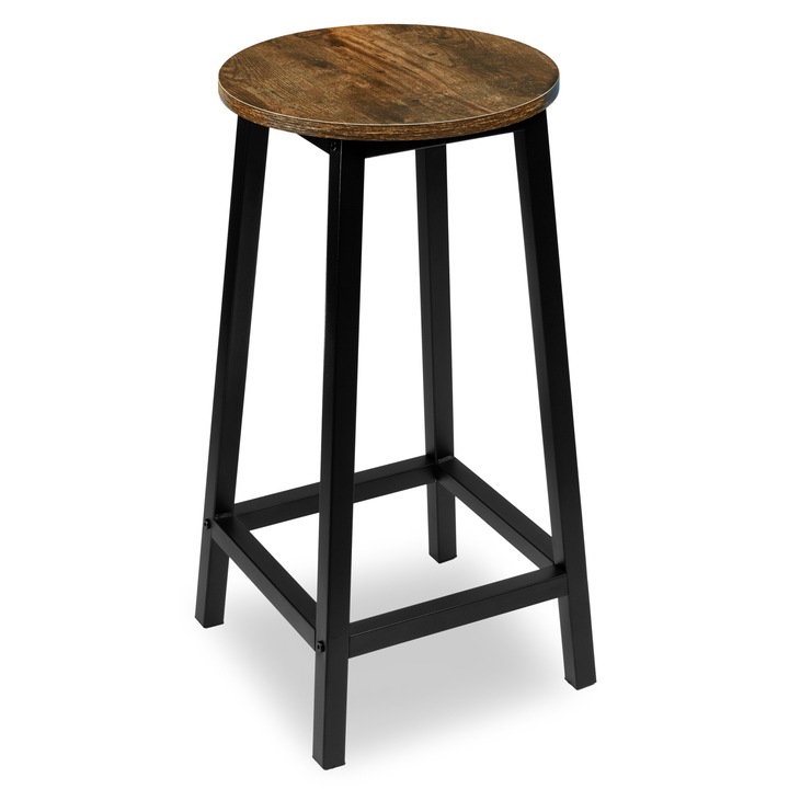 Scaun de bar rotund, Metal/Otel, 32x65 cm, 120kg, Negru/Maro