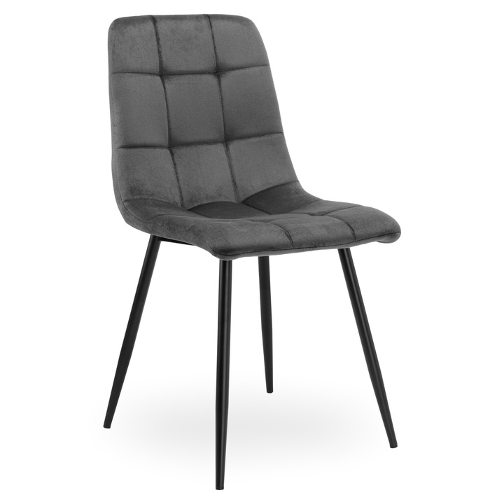 Scaun tapizat Denver, grafit velvet, 86x44x55cm, design modern, picioare metalice negre