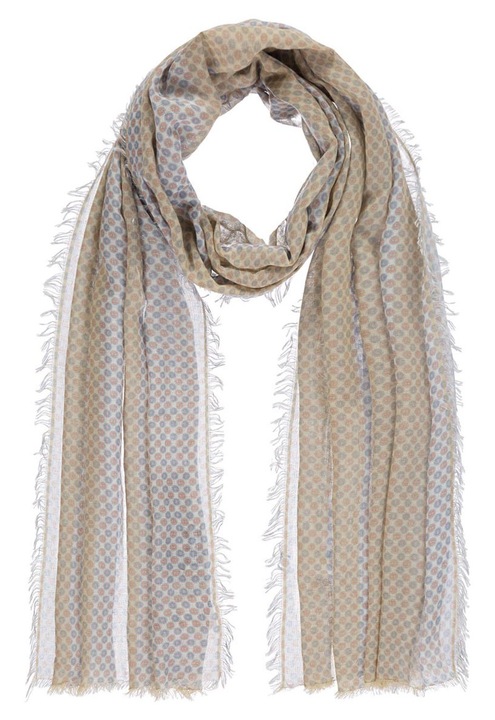 Sal dama cu dungi, bej, 65x180cm, cu franjuri