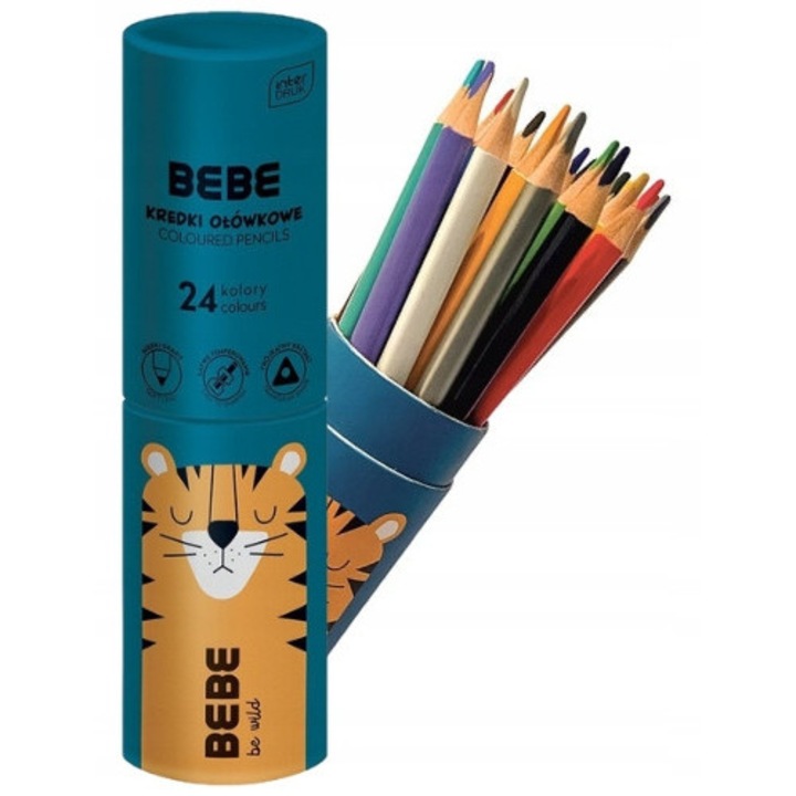 Set creioane colorate Bebe 24 culori, tuba, multicolor