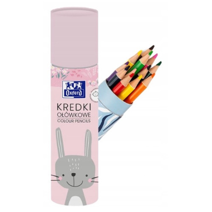 Creioane colorate Oxford, set 12 bucati, multicolor, tuba