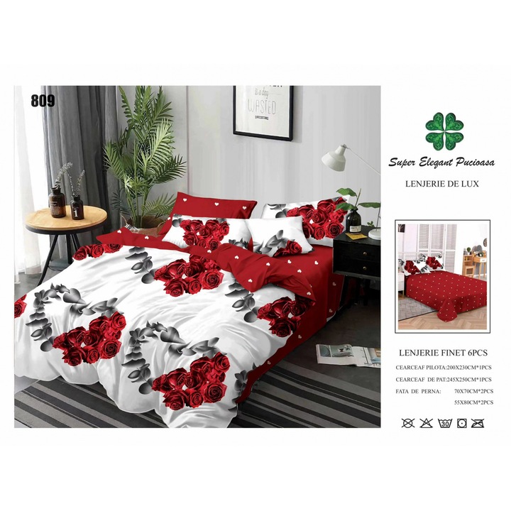 Lenjerii De Pat Din Finet 6 Piese - Inimi Florale