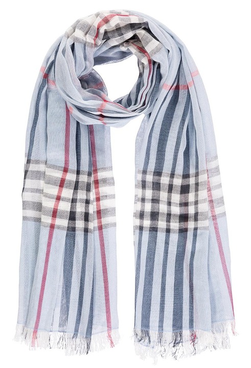 Sal dama, albastru, 100% bumbac, model in carouri