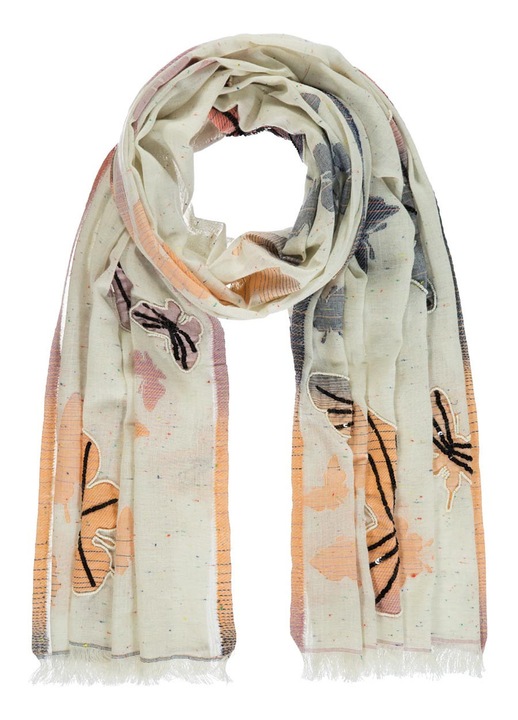 Sal elegant cu fluturi si broderie, multicolor, 90% bumbac, 10% poliester, din colectia Elegance