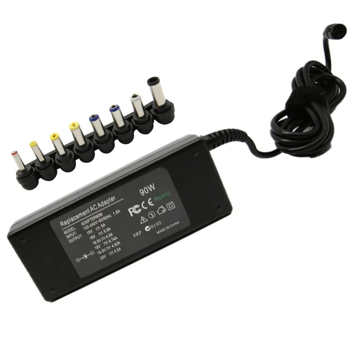 Incarcator Universal Laptop Adaptor Alimentare 90W, 8 Conectori, Compatibil Dell, HP, Asus, Lenovo, Acer, Sony, Fujitsu