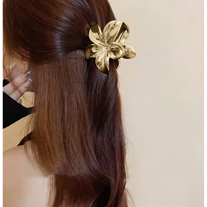 Cleste de par, clama, agrafa pentru par, model floare thailandeza, floare hawaiana, auriu, 8cm