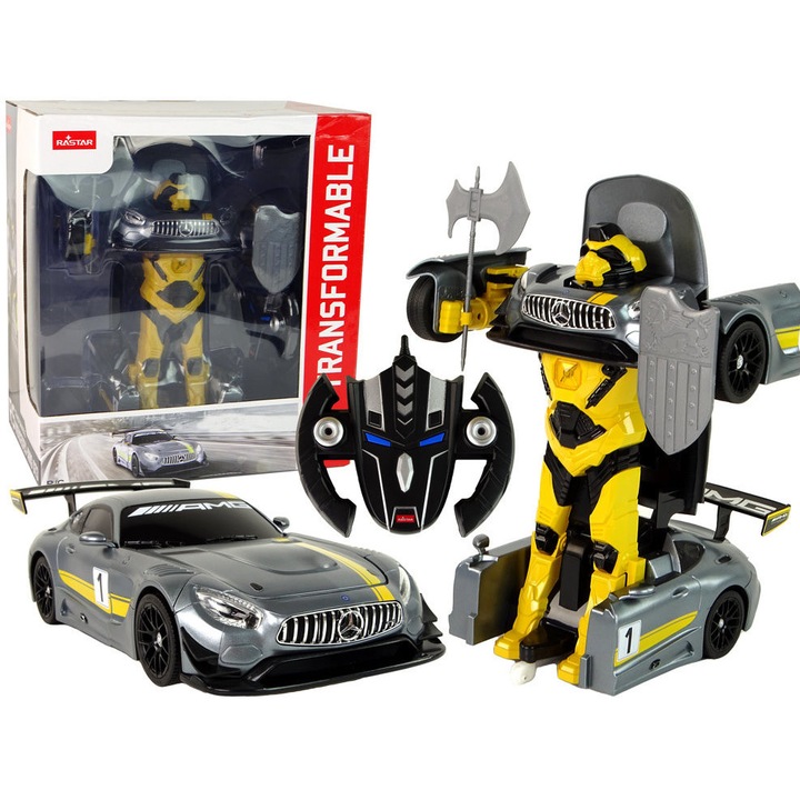 R/C кола Mercedes-AMG GT3, Rastar, 1:14, трансформираща се в робот, светлинни и звукови ефекти, 31x41x25см
