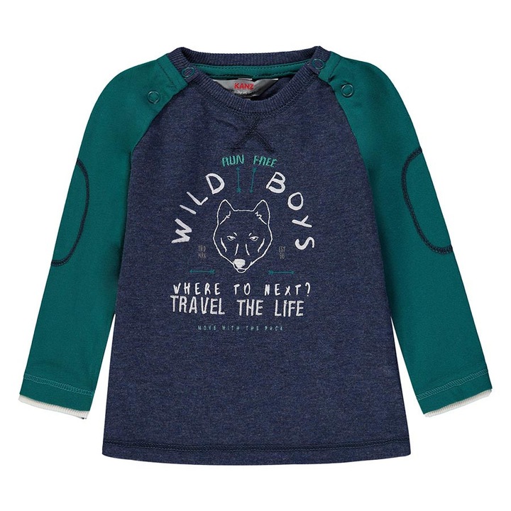 Bluza baieti, Kanz, bumbac, albastru/verde, 62 CM