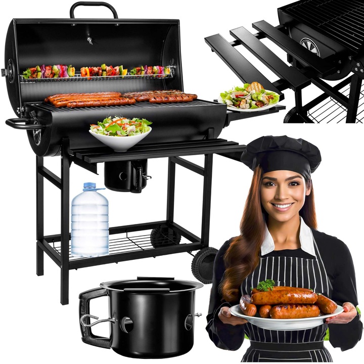 Градинско барбекю Барел, 2 зони, с термометър, пепелник, 111x64x93см