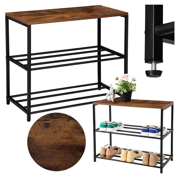 Stella cipőtartó, 3 szintes, matt fekete/barna