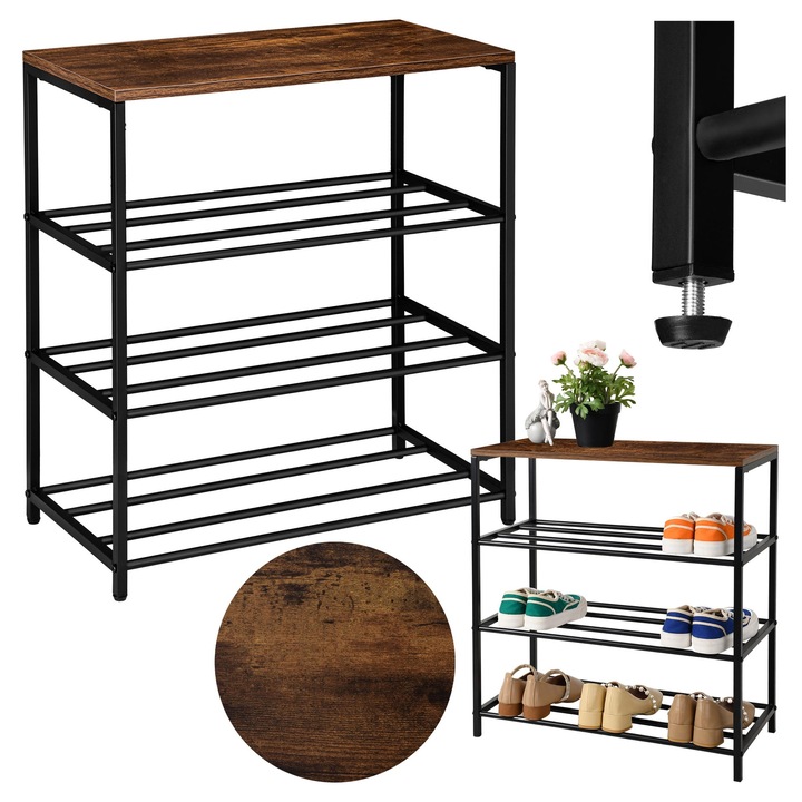 Stella cipőtartó, acél, 4 szint, fekete/barna