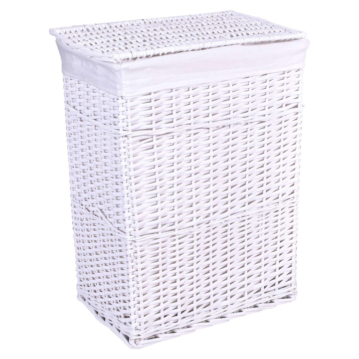 Fehér rattan kosár XL, 114L, vászonbéléssel, ruháknak vagy játékoknak
