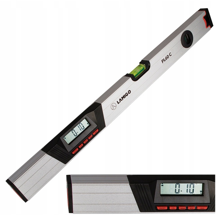 Nivela electronica, Lamigo, PL-60C, domeniu masurare 0°–360°, precizie ±0, 05°, laser rosu 635–670nm, 60x2, 5x5 cm, rosu
