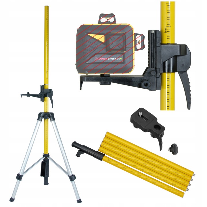 Tija telescopica cu accesorii, Lamigo, KR37, aluminiu, scala metrica, lungime maxima 3, 3 m, prindere rapida, gri