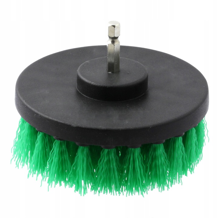 Perie de curatare pentru tapiterie, 100mm, utilizare cu surubelnita sau bormasina, duritate mare, 10cm, pentru bormasina