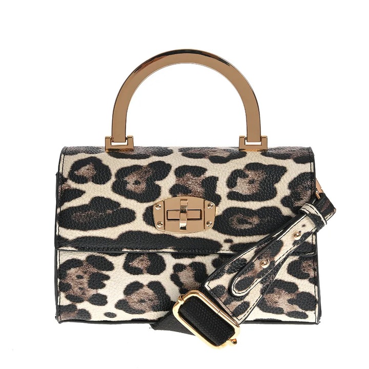 Geanta de umar cu model animal print si maner metalic, Meli Melo Paris