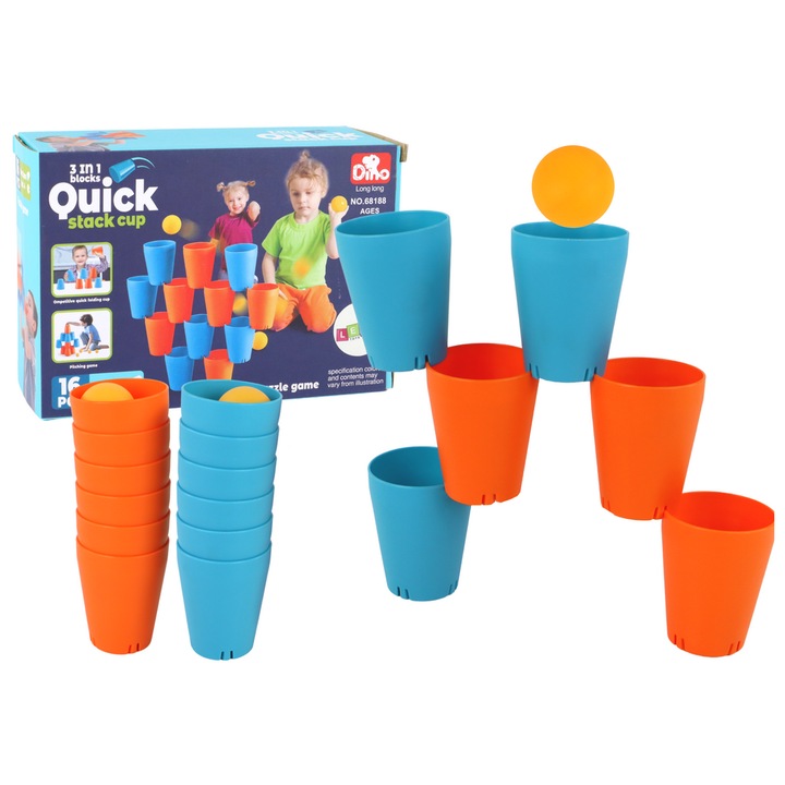 Set de constructie LEAN TOYS, 16 elemente, 12 cuburi colorate, 4 bile, 8x6x7cm, 19x13x7cm