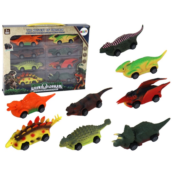 Set 8 Masinute Dinozauri, LEAN TOYS, multicolor, 12cm