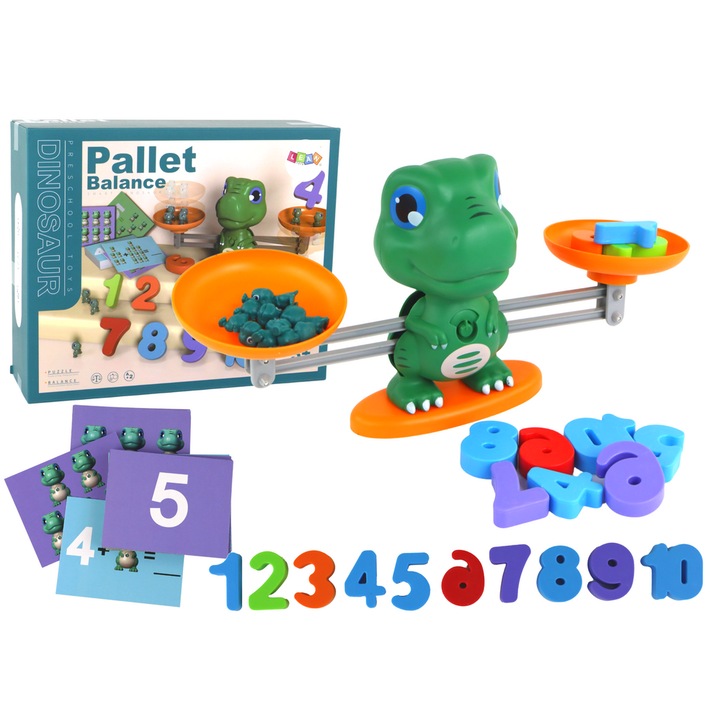 Joc educativ cu dinozaur, LEAN TOYS, 30 carti matematice, 19 dinozauri, 30x25x9cm