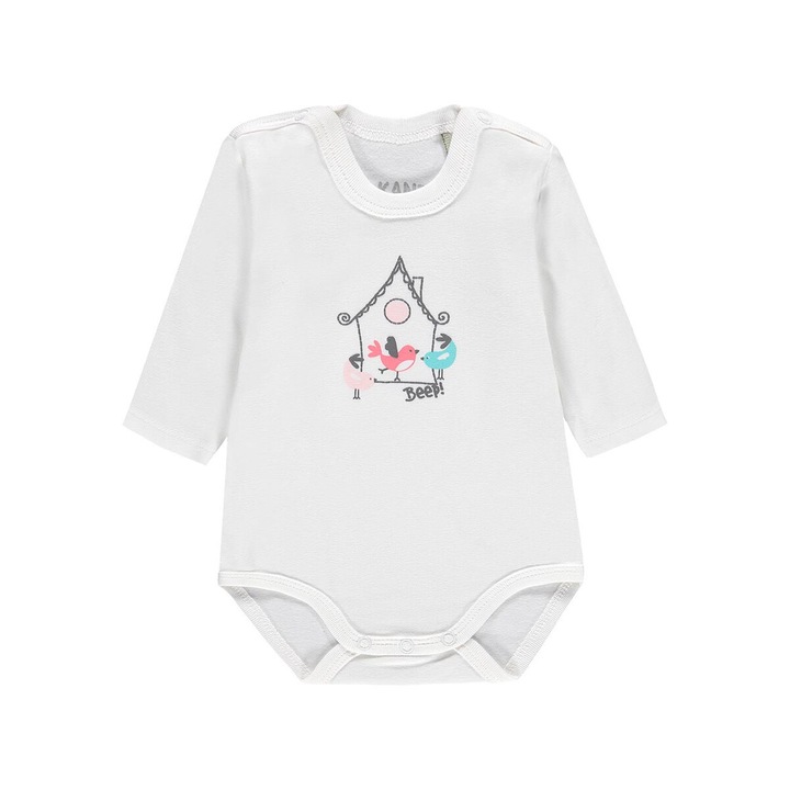 Body cu maneca lunga pentru fete, alb, Kanz, 62 CM