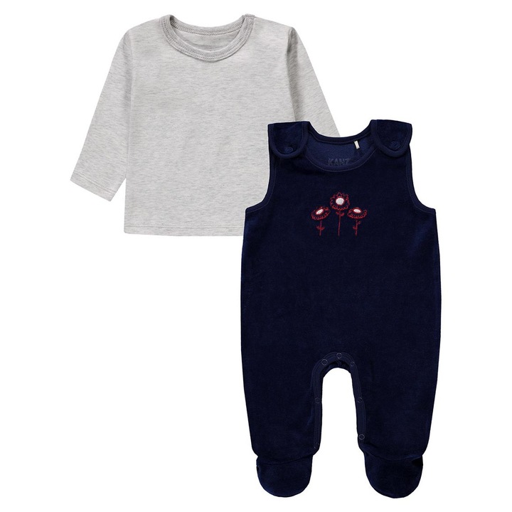 Pijamale pentru copii, Kanz, top cu maneca lunga si salopeta, bumba/poliester, bleumarin/gri