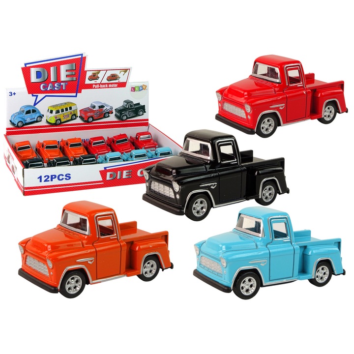Masinuta LEAN TOYS Pick Up cu Napedem Frykcyjnym, 4 culori, 7,5x4x4cm, set 12 bucati
