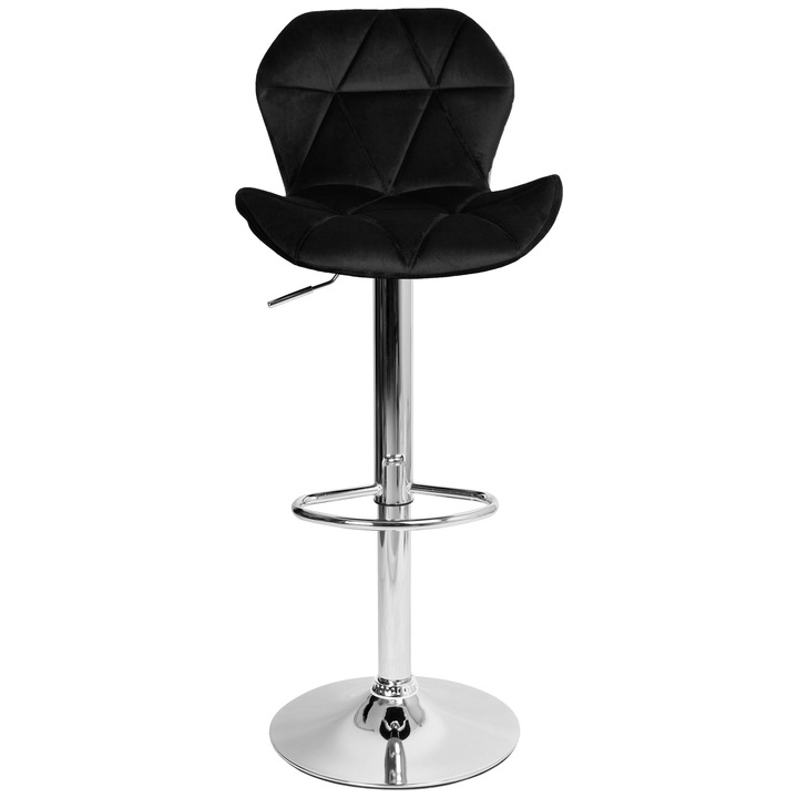 Scaun bar Gordon, negru velvet, reglabil, 360°, cu suport pentru picioare