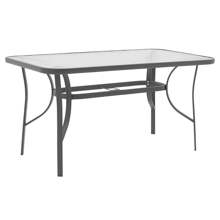 Градинска маса, Модел Ensure, цвят антрацит, метал и стъкло, 120x80x70 см