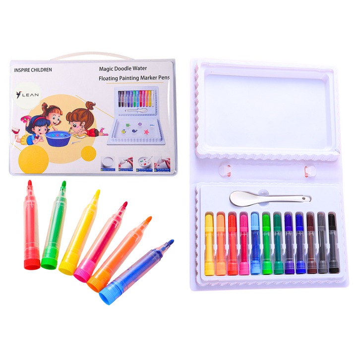 Комплект от 12 цветни маркера LEAN, водоустойчиви, 31x20x3.5 см