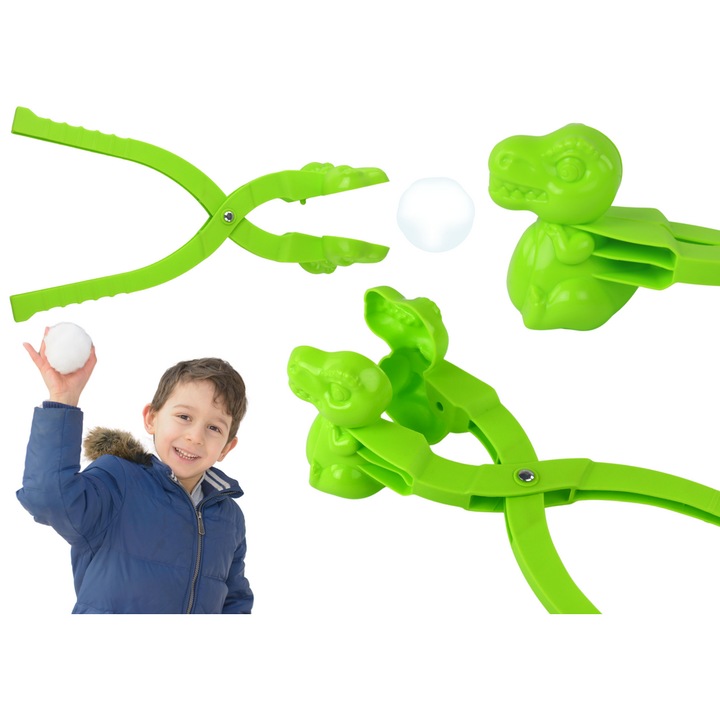 Masinuta de facut zapada Dinozaur, LEAN Toys, 35x10x9cm, verde, pentru copii peste 3 ani