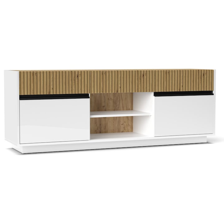 Comoda Maja, 2 usi si 3 sertare, 166x61x40 cm, alb/bej