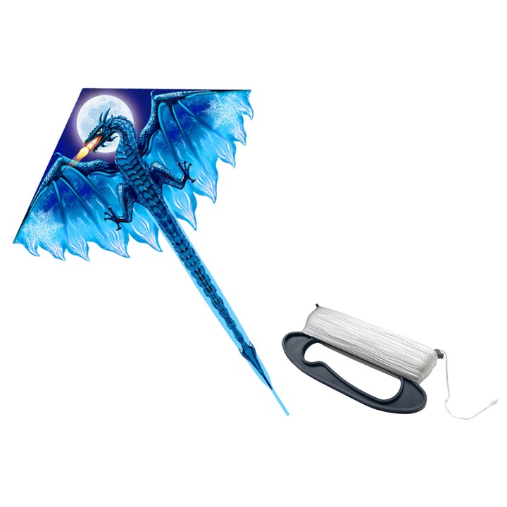 Latawiec Smok, LEAN TOYS, 170cm x 130cm, albastru, pentru copii peste 5 ani