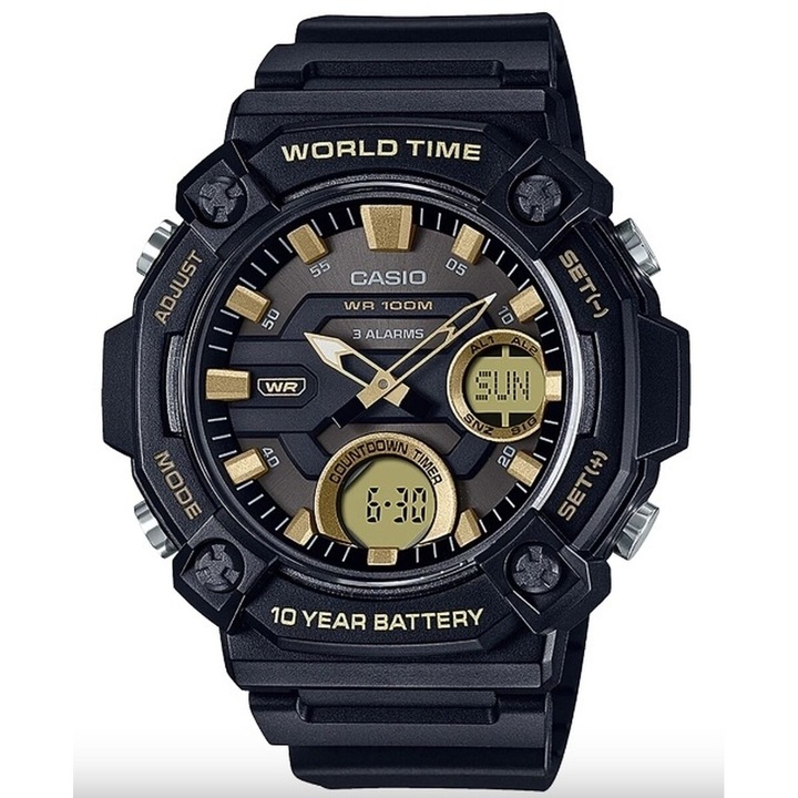 Ceas barbatesc Casio OVERSIZE 10 YEAR BATTERY, negru, 52mm, multifunctional