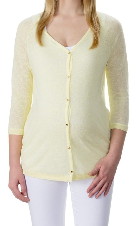 Жилетка за бременни, Плетена от смес от полиестер и лен, Жълт