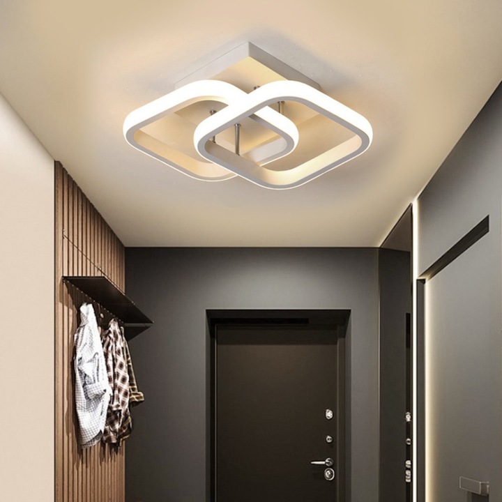 Модерна таванна лампа Bukino®, 22W LED осветление, елегантен дизайн с припокриващи се квадрати, издръжлива акрилна и метална конструкция, висока енергийна ефективност, бяла, размери 29 x 19 x 9 см, модел 165