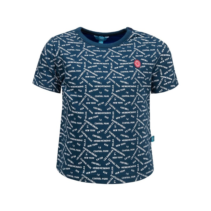 Fiú póló, Lief, sötétkék, pamut, felirat, patentzár