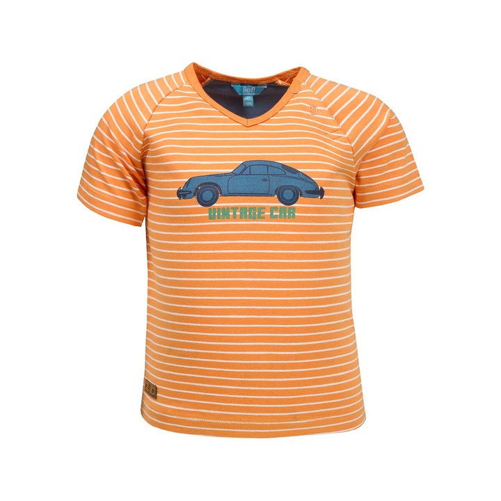 Gyerek póló, Lief, narancssárga, pamut, csíkos minta, "Vintage Car" felirat, 62 CM