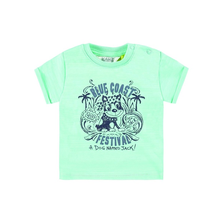 Детска тениска, Kanz, синьо-зелена, памук и полиестер, енергичен принт