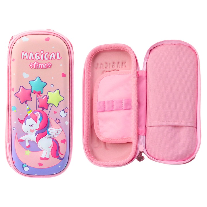 LEAN tolltartó, 3D unikornis, 2 rekesszel, rózsaszín, 24x11x7cm