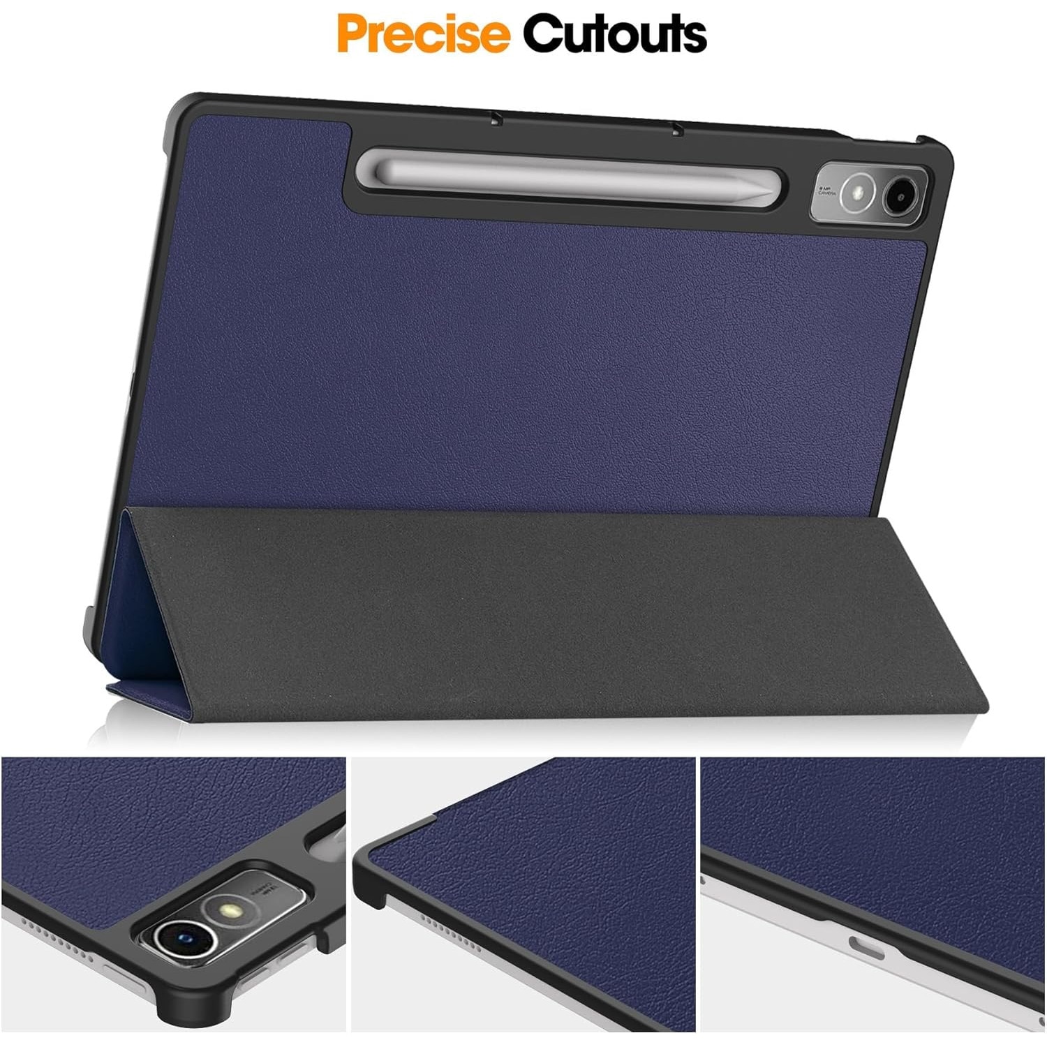 Carcasa pentru tableta Lenovo Tab P12 12.7-inch Carcasa 2023 Lenovo P12 Hard Shell Lightweight Tri-Fold Stand Carcasa inteligenta pentru Lenovo Xiaoxin Pad Pro 12.7-inch” TB370FU cu functie Auto Wake/Sleep, Albastru inchis