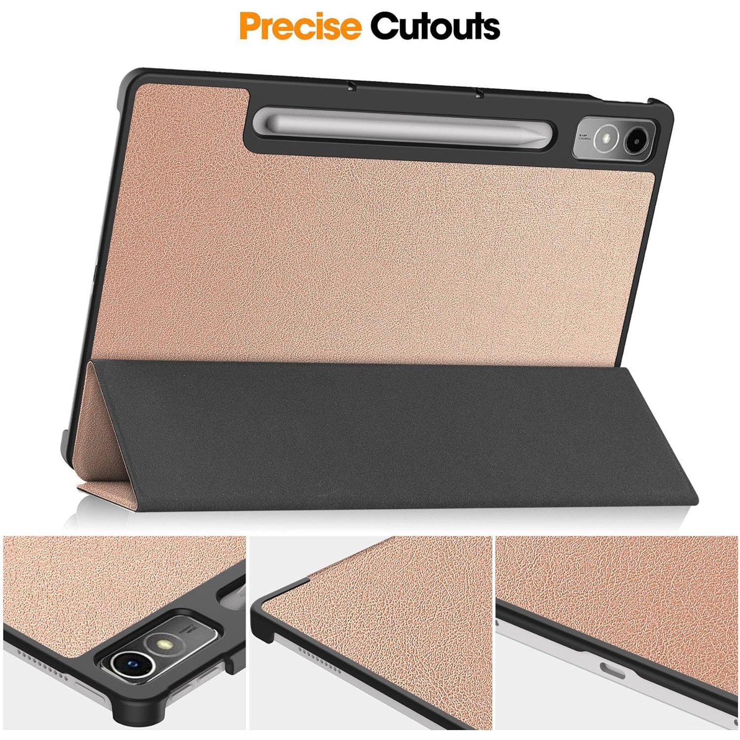 Carcasa pentru tableta Lenovo Tab P12 12.7-inch Carcasa 2023 Lenovo P12 Hard Shell Lightweight Tri-Fold Stand Carcasa inteligenta pentru Lenovo Xiaoxin Pad Pro 12.7-inch” TB370FU cu functie Auto Wake/Sleep, Auriu