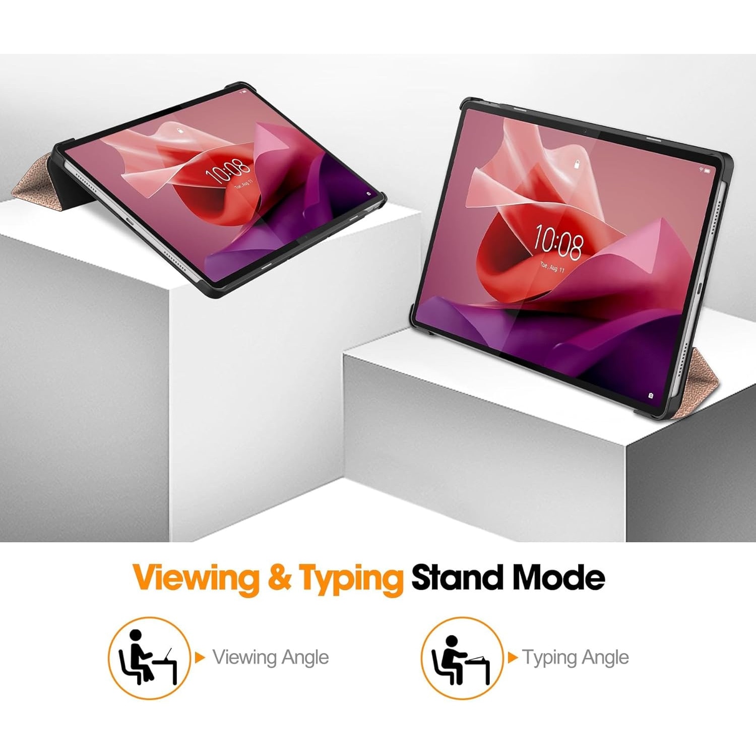 Carcasa pentru tableta Lenovo Tab P12 12.7-inch Carcasa 2023 Lenovo P12 Hard Shell Lightweight Tri-Fold Stand Carcasa inteligenta pentru Lenovo Xiaoxin Pad Pro 12.7-inch” TB370FU cu functie Auto Wake/Sleep, Auriu
