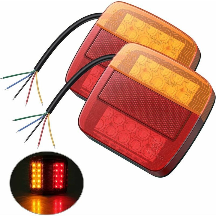 2 db piros és borostyánsárga LED lámpa szett teherautó, hajó utánfutóhoz 12V