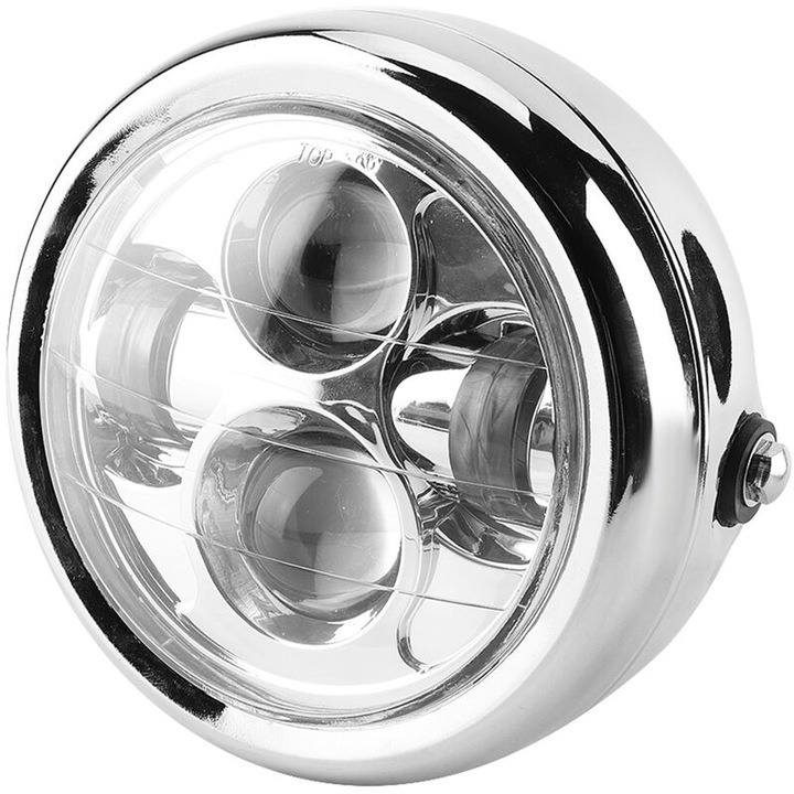 Кръгъл ретро фар за мотоциклет, алуминиев, черен, 12V LED, 860g