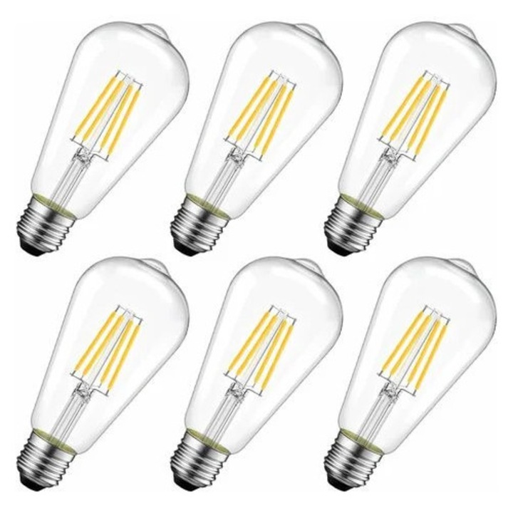 6 darabos retró LED izzószálas készlet ST64 E27 4W 470lm meleg fehér 2700K