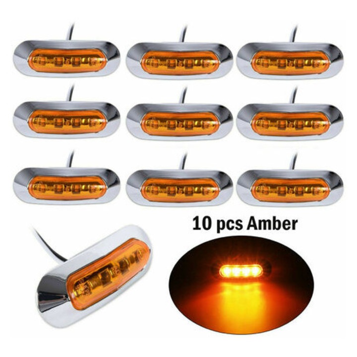 Set 10 Lampi Laterale HERUSI, 4 LED, Amber, 3.8x1.3x0.78in, 12-24V