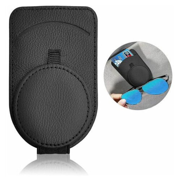 Suport ochelari auto, piele, negru, 11x7x2.8cm