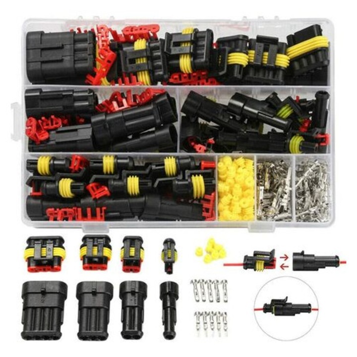 Set 240 Conectori Electrice Auto Impermeabili, 1/2/3/4 pini, cu Terminale si Garnituri din Cauciuc Silicona, Multicolor