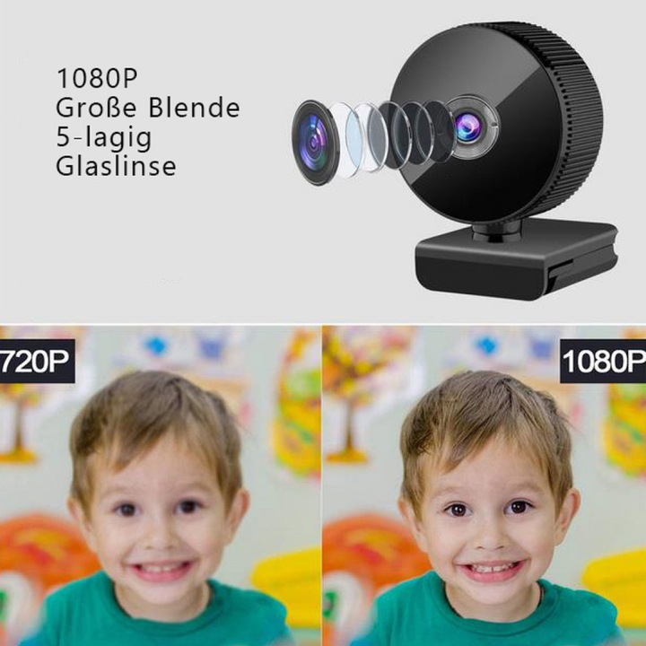 Webcam Full HD 1080p, unghi 70°, negru, USB