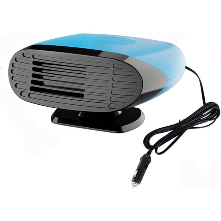 Incalzitor auto 12V 150W, ventilator portabil, rotire 360°, aer cald si rece, dimensiuni 13x13.5x7cm, albastru